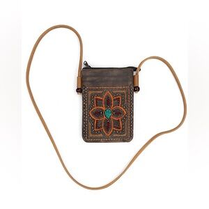 American Bling Embroidered Crossbody Purse with Turquoise Accent